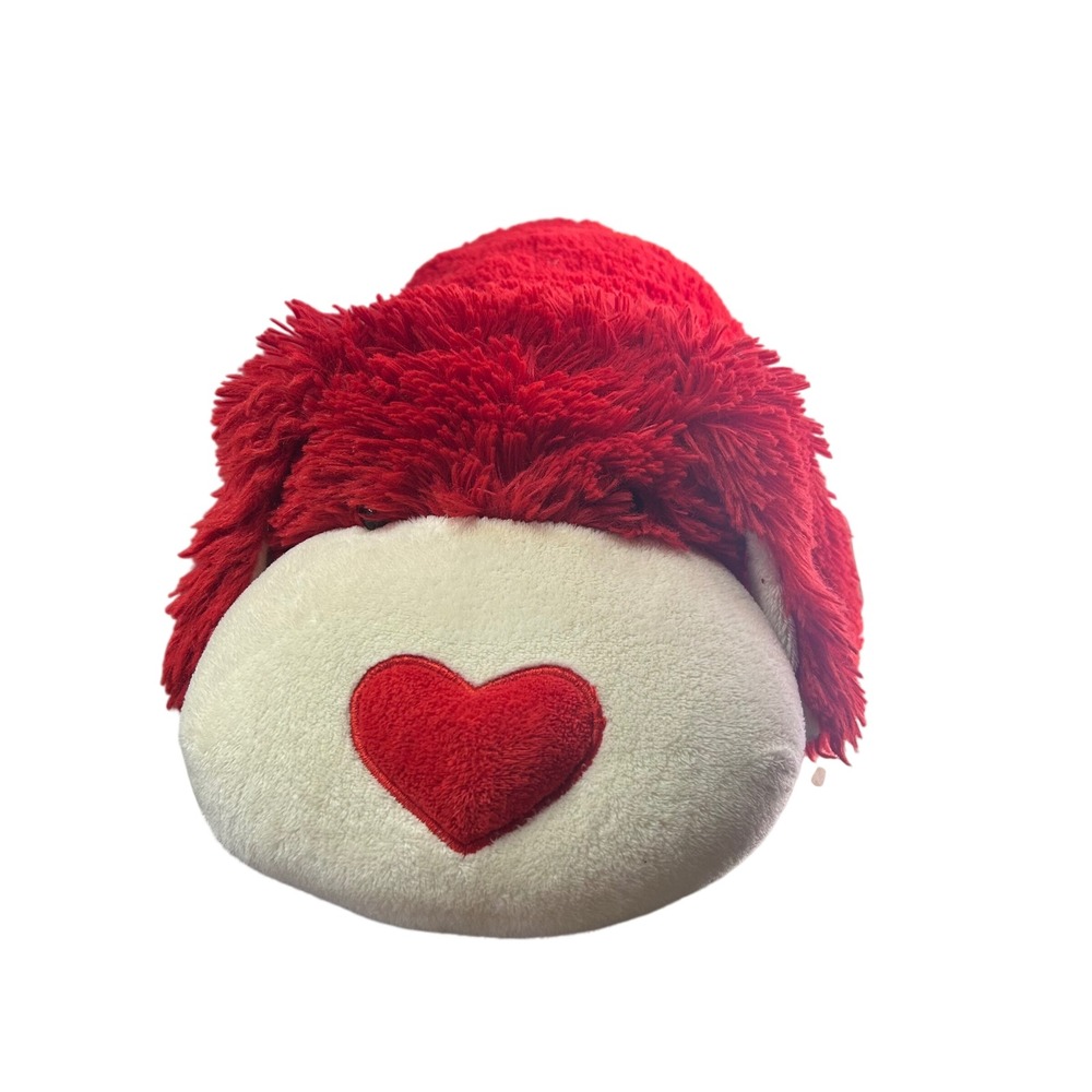 Pillow Pets Red Shaggy Dog Heart Nose Folding Plush Pillow Valentine Heart Print